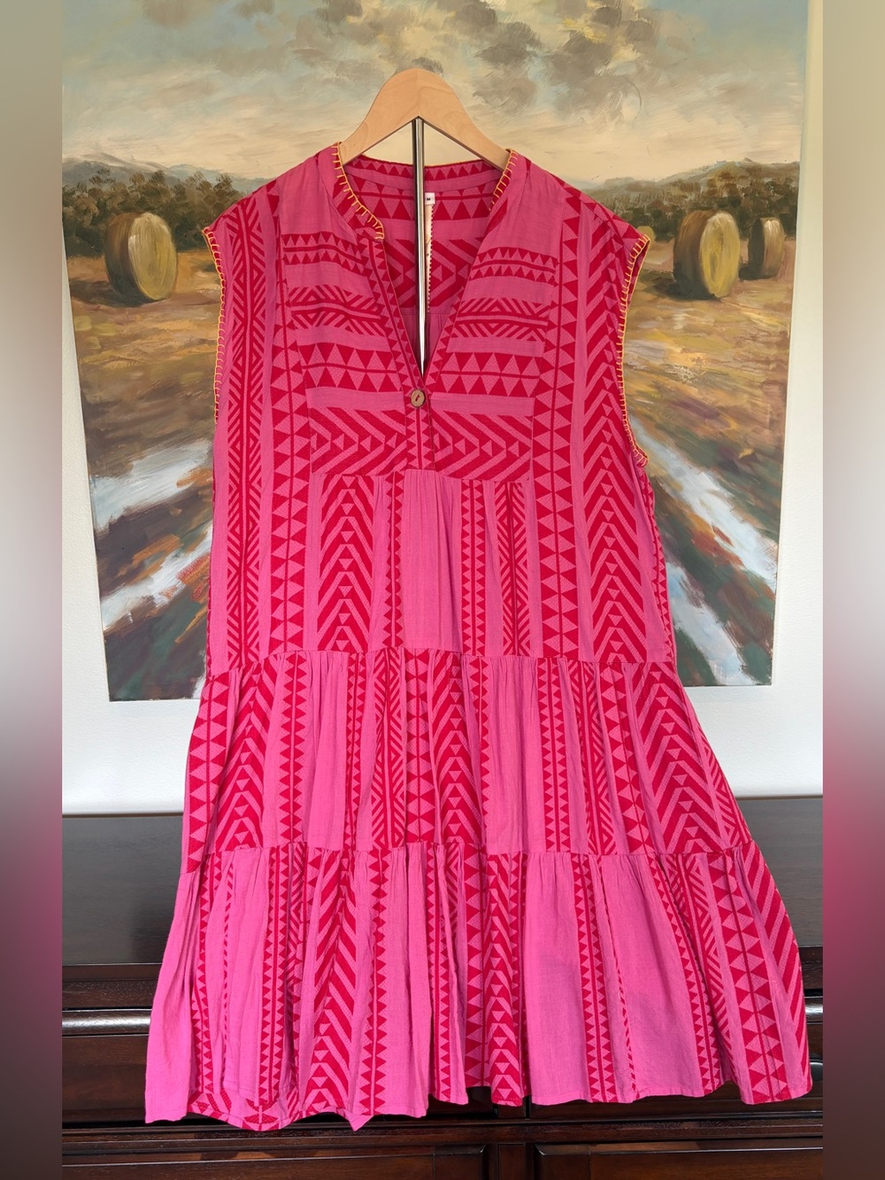 EUC Uncle Frank / Ivy Jane Sleeveless Pink Patterned Tiered Dress, sz M